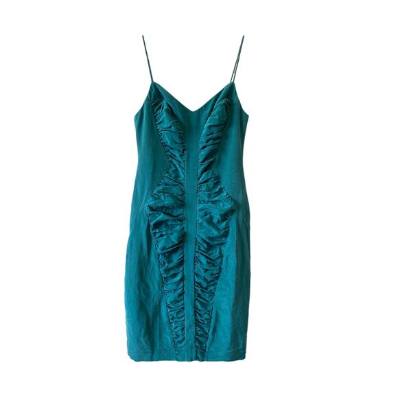 Nicole Miller Teal Ruched Silk Cocktail Dress Size 6 - Picture 1 of 9